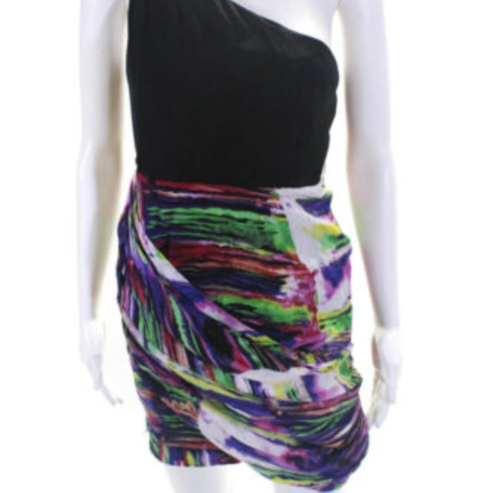 ALICE & OLIVIA Breanna Draped One Shoulder Dress Multicolor Silk $470